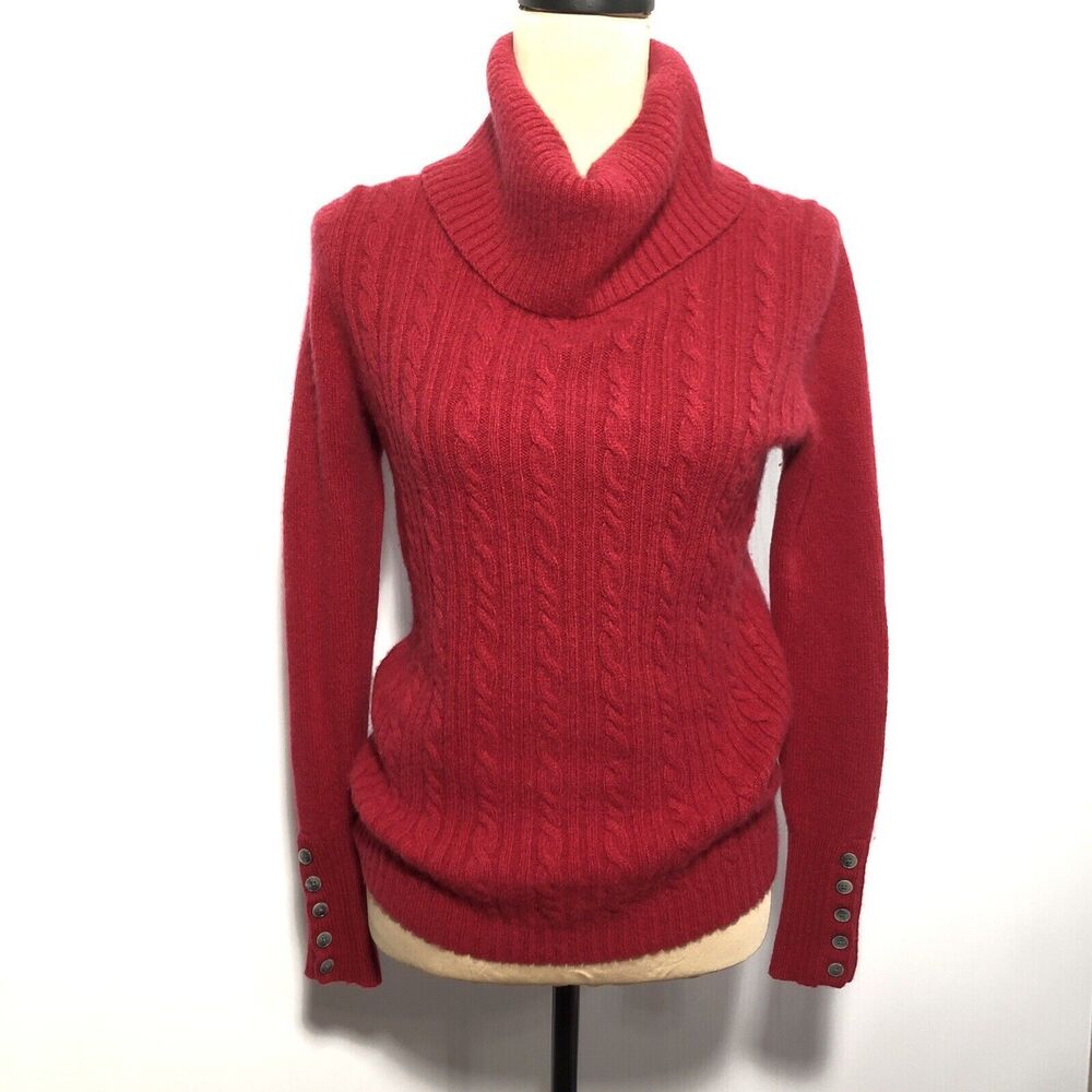Banana Republic Cashmere Sweater Womens Small Red Cable Knit Cowl Neck